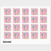 Sticker Carré Fleurs Et Feuilles 02 Rose Floral (Feuille)