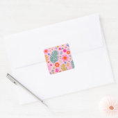 Sticker Carré Fleurs Et Feuilles 02 Rose Floral (Enveloppe)