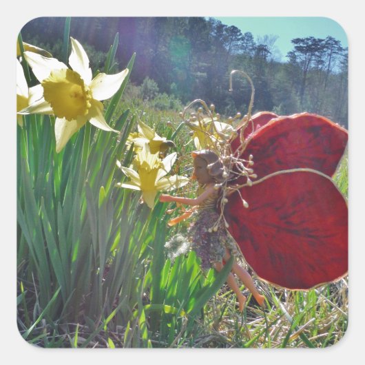 Sticker Carré Fleurs et fleurs jaunes (Devant)