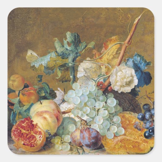 Sticker Carré Fleurs et fruits (Devant)