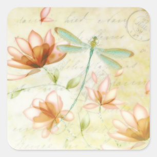 Sticker Carré Fleurs et libellule