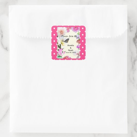 Sticker Carré Fleurs et Mariage d'aquarelle papillon (Sac)