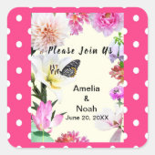 Sticker Carré Fleurs et Mariage d'aquarelle papillon (Devant)