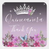 Sticker Carré Fleurs et Merci papillon Quinceanera (Devant)