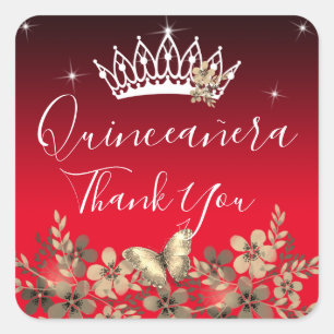 Sticker Carré Fleurs et Merci papillon Quinceanera Carré
