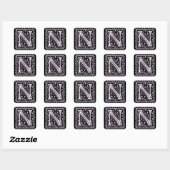 Sticker Carré Fleurs et points Monogramme "N" (Feuille)