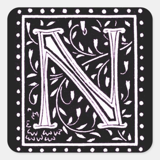 Sticker Carré Fleurs et points Monogramme "N" (Devant)