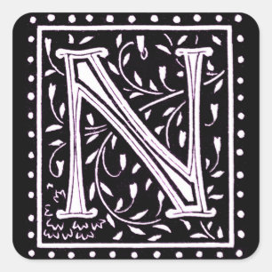 Sticker Carré Fleurs et points Monogramme "N"