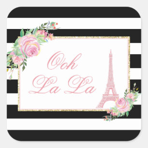 Sticker Carré Fleurs et Tour Eiffel Fête d'anniversaire