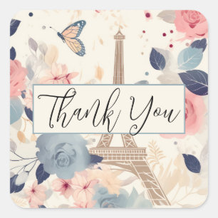 Sticker Carré Fleurs et Tour Eiffel Paris Merci