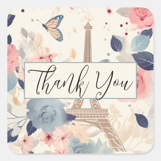 Sticker Carré Fleurs et Tour Eiffel Paris Merci (Devant)