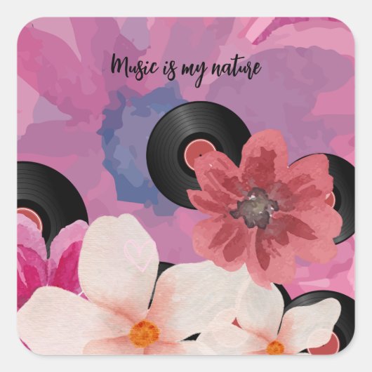 Sticker Carré Fleurs et vinyle (Devant)
