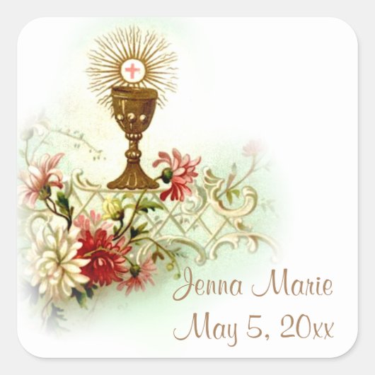 Sticker Carré Fleurs eucharistes de la première communion (Devant)