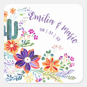 Sticker Carré Fleurs Folkart Cactus FIESTA personnalisées