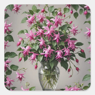 Sticker Carré Fleurs Fuchsias dans le vase