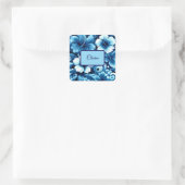 Sticker Carré Fleurs hawaïennes tropicales Hibiscus Motif bleu (Sac)