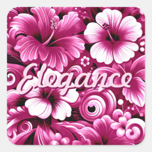 Sticker Carré Fleurs hawaïennes tropicales Hibiscus rose blanc