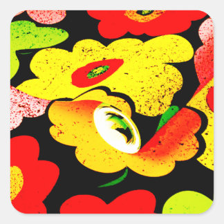 Sticker Carré Fleurs Jardin Turquoise Mauve Brown, jardin fleuri