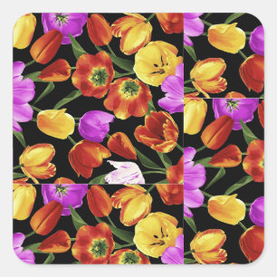 Sticker Carré Fleurs Jardin Turquoise Mauve Brown, jardin fleuri