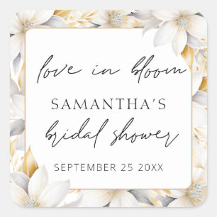 Sticker Carré Fleurs Love In Bloom Nom Date Baby Shower Mariage 