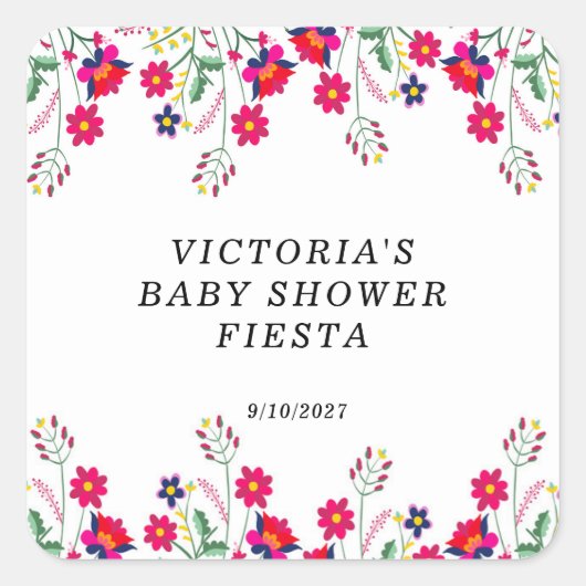 Sticker Carré Fleurs mexicaines Baby shower Fiesta (Devant)
