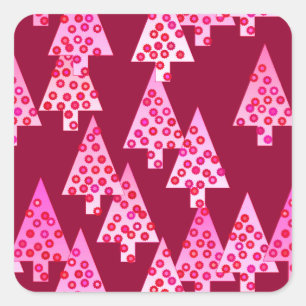 Sticker Carré Fleurs modernes arbres de Noël - vin & rose