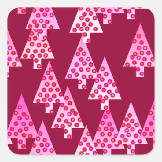 Sticker Carré Fleurs modernes arbres de Noël - vin & rose (Devant)