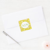 Sticker Carré Fleurs Mood rétro Monogramme jaune et blanc (Enveloppe)