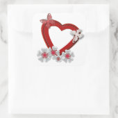 Sticker Carré Fleurs papillon coeur rouge Saint-Valentin amour n (Sac)