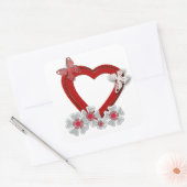 Sticker Carré Fleurs papillon cœur rouge Saint-Valentin amour no (Enveloppe)