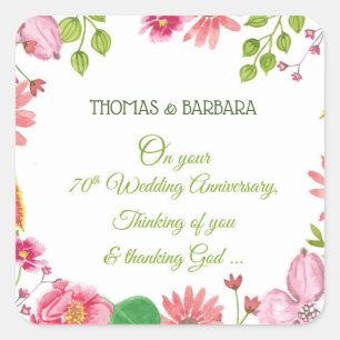 Sticker Carré Fleurs pour un 70e anniversaire de mariage religie
