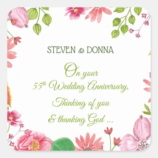 Sticker Carré Fleurs religieuses du 55e anniversaire du Mariage (Devant)