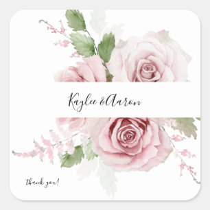 Sticker Carré Fleurs rose pâle de remerciement