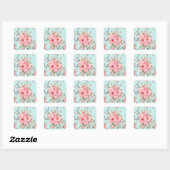 Sticker Carré Fleurs rose pâle sur bleu clair (Feuille)