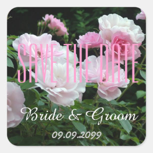 Sticker Carré fleurs rose rose mariée et marié save the date