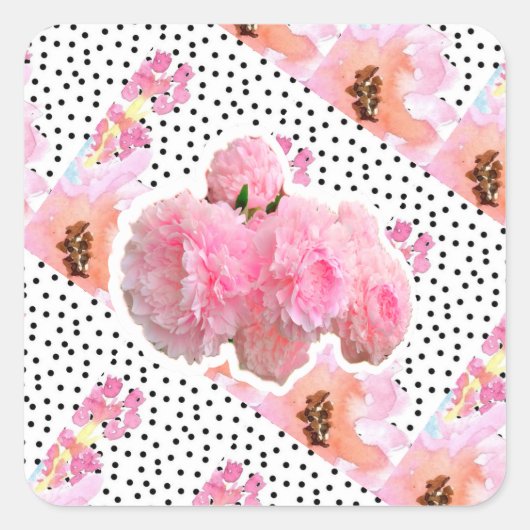 Sticker Carré Fleurs roses (Devant)