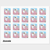 Sticker Carré Fleurs roses cygnes blanches (Feuille)