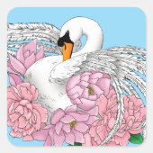 Sticker Carré Fleurs roses cygnes blanches (Devant)