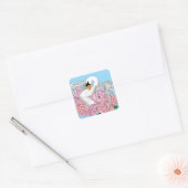 Sticker Carré Fleurs roses cygnes blanches (Enveloppe)