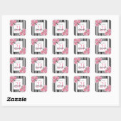 Sticker Carré Fleurs roses d'anniversaire noir blanc rayures (Feuille)