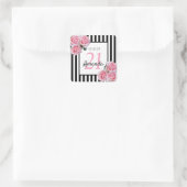 Sticker Carré Fleurs roses d'anniversaire noir blanc rayures (Sac)
