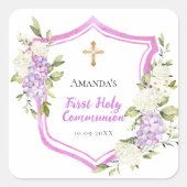 Sticker Carré Fleurs roses de la première communion (Devant)