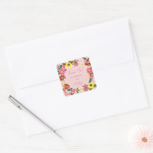 Sticker Carré Fleurs roses douces Baby shower Floral
