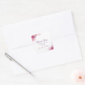 Sticker Carré Fleurs Roses Écriture Manuscrite Modèle Merci (Enveloppe)