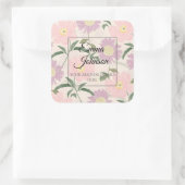 Sticker Carré Fleurs roses élégantes Aquarelle Boho Floral (Sac)