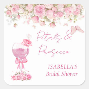 Sticker Carré Fleurs roses et prosecco pour enterrement de vie d