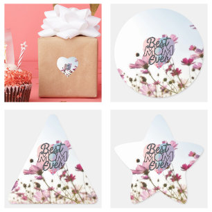 Sticker Carré Fleurs roses Meilleure maman de tous les temps Bon