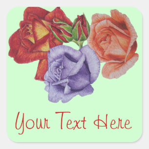 Sticker Carré fleurs roses rouges et bourgeons roses art floral