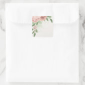 Sticker Carré fleurs roses rousses romantiques & feuille (Sac)