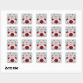 Sticker Carré fleurs rouges et blanches gris feuille couronne me (Feuille)